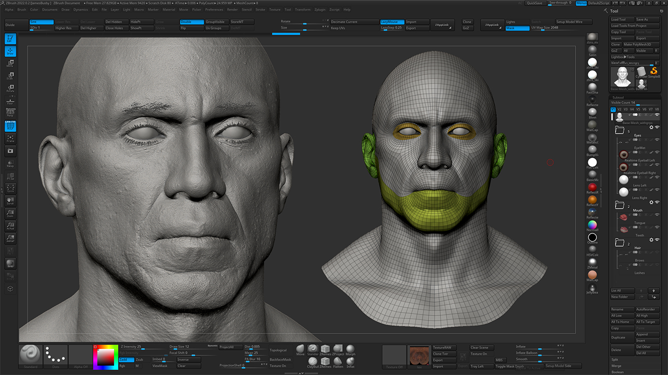 Realistic head sculpt in Zbrush